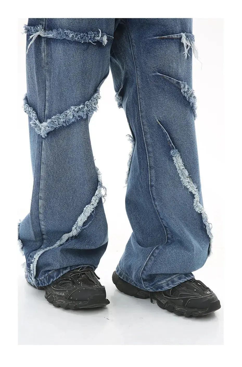 Japanese Brand Raw edge wide-leg jeans with retro design Size US 32 / EU 48 - 5 Thumbnail