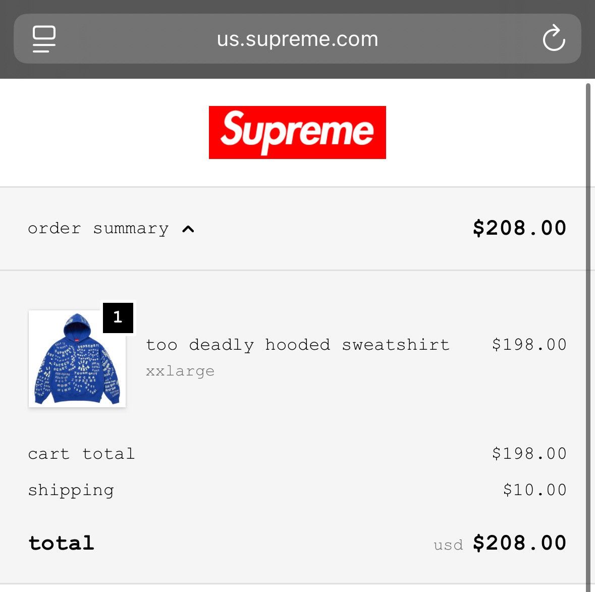 Supreme Supreme Too Deadly Hooded Sweatshirt Royal Size XXL Size US XXL / EU 58 / 5 - 11 Thumbnail