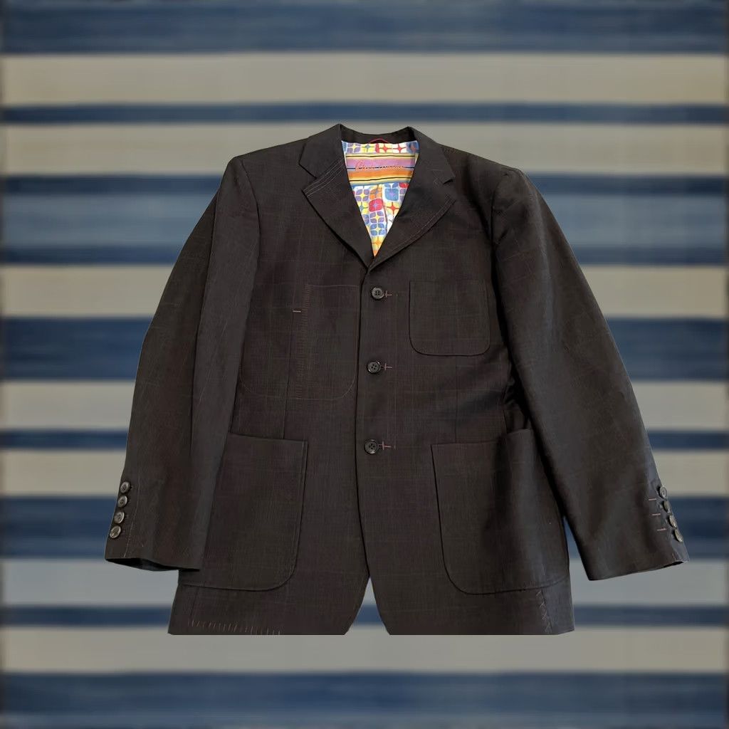 Robert Graham Robert Graham Check Wool Blazer Jacket 3 Button Mens Large Gray Embroidered Sport Coat Size 42R - 1 Thumbnail