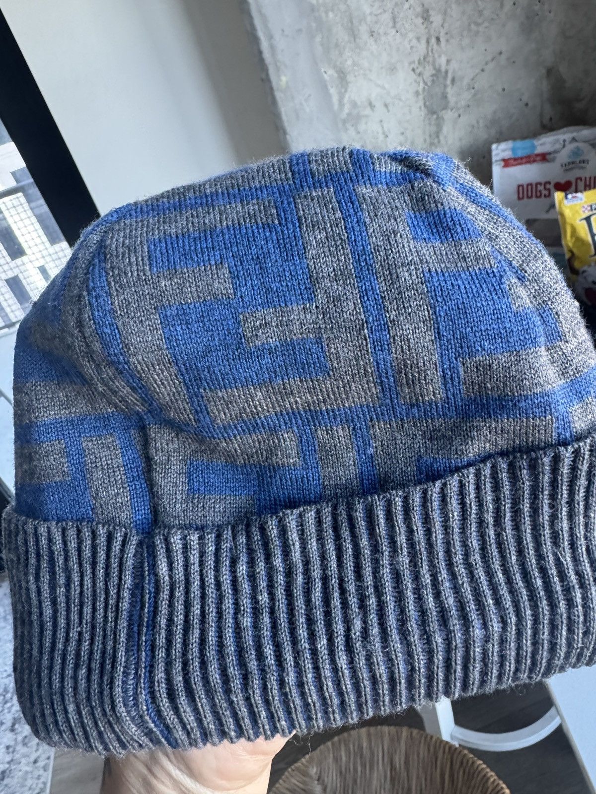 Fendi Fendi FF Logo Knit Beanie Hat – Blue/Grey Size ONE SIZE - 1 Thumbnail