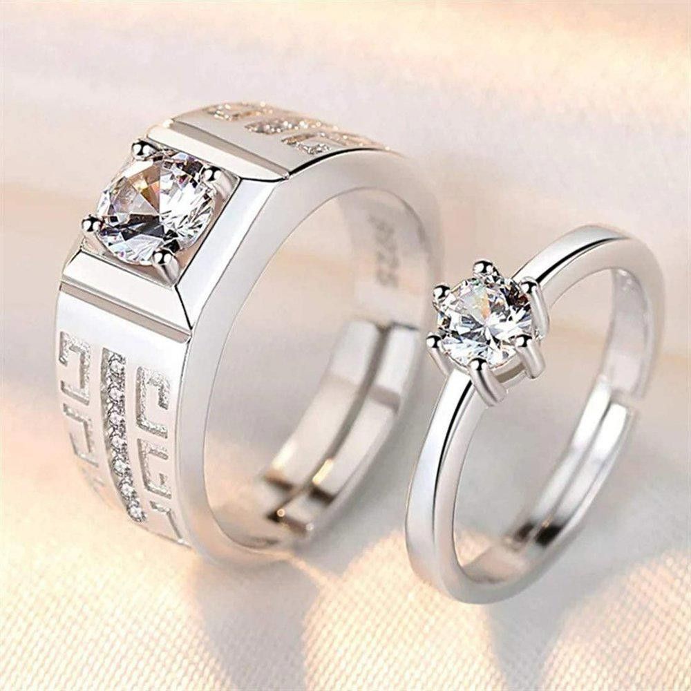 Designer 2pcs Sterling Silver Elegant Open Matching Couple Rings Size ONE SIZE - 2 Thumbnail