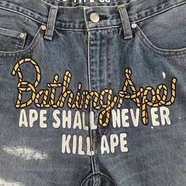 Bape BAPE DAMAGED Rope logo TYPE5 Slim taper denim pants ★size L Size US 34 / EU 50 - 2 Thumbnail
