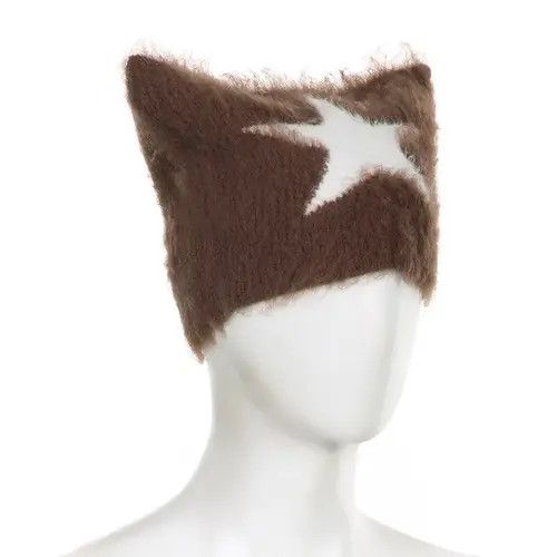 Japanese Brand Kawaii Knitted Star Pattern Cat Ear Beanies Hat Size ONE SIZE - 2 Thumbnail