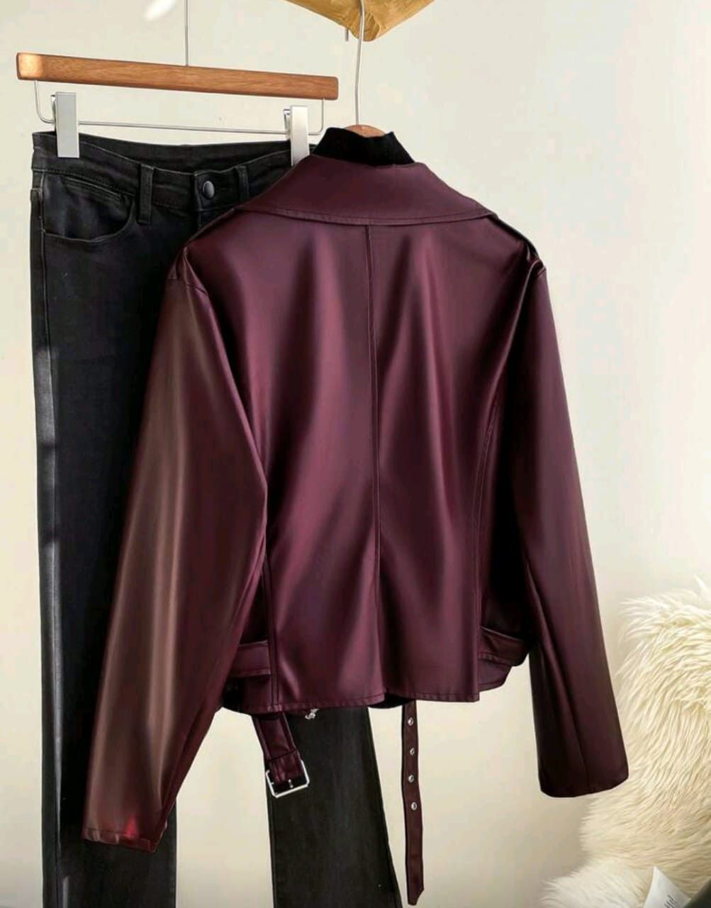 Other Women’s Burgundy Faux Leather Biker Jacket 🍷🔥 Size M / US 6-8 / IT 42-44 - 6 Thumbnail