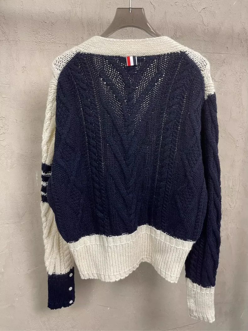 Thom Browne Thom Browne size2 A beige and dark blue striped wool sweate Size US M / EU 48-50 / 2 - 6 Thumbnail