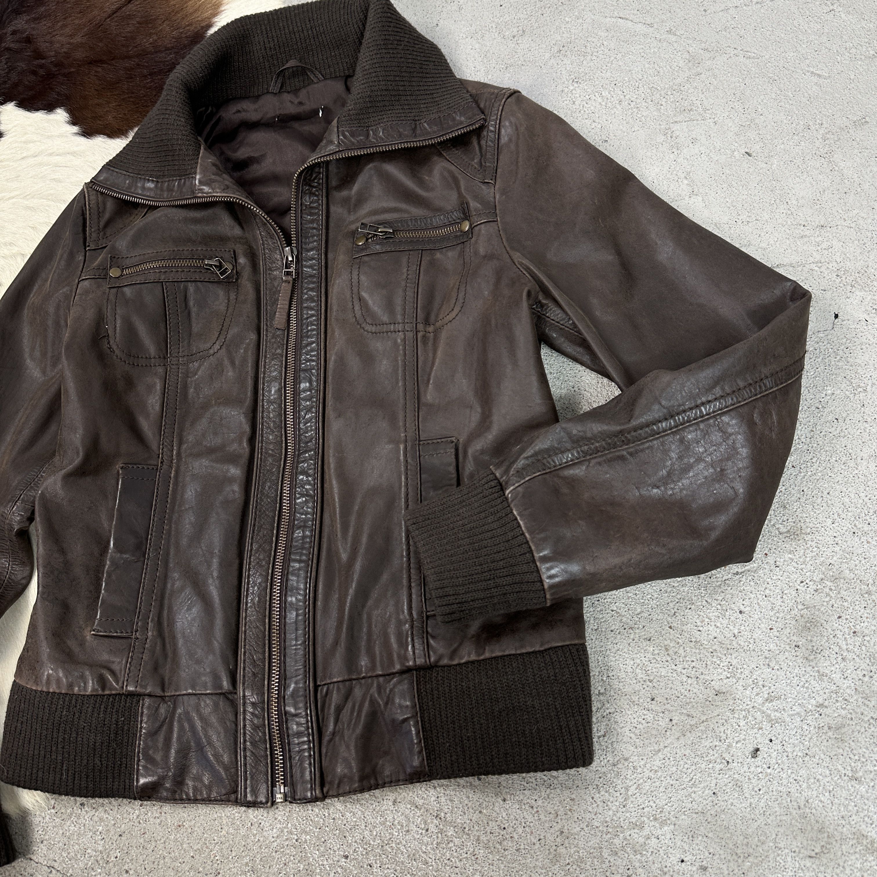 Vintage Vintage Mocha Brown Moto Biker Leather Jacket 00s Size US M / EU 48-50 / 2 - 3 Thumbnail