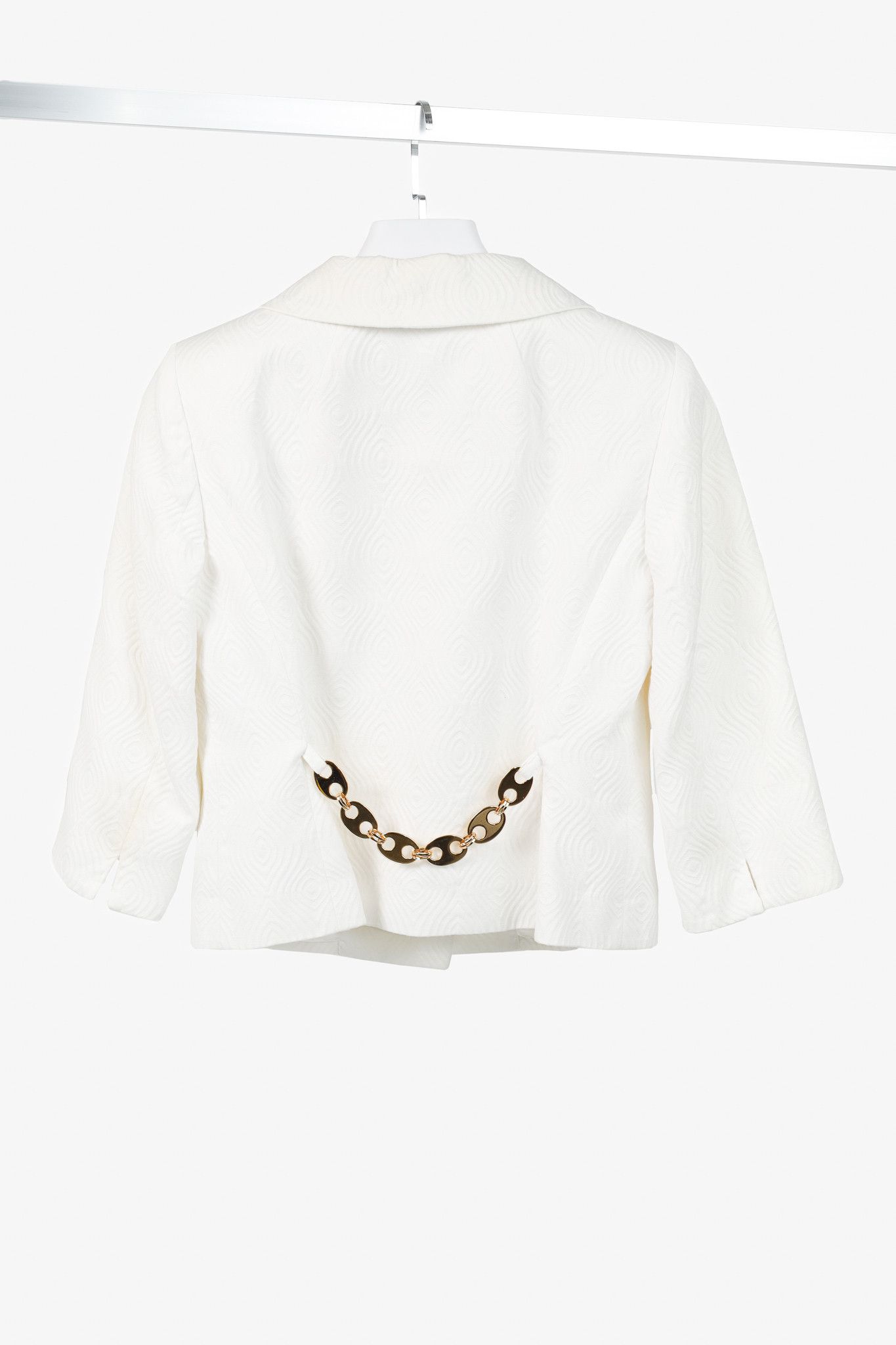 MILLY Milly SS/08 Runway White Cotton-Jacquard Cropped Jacket Size S / US 4 / IT 40 - 2 Thumbnail