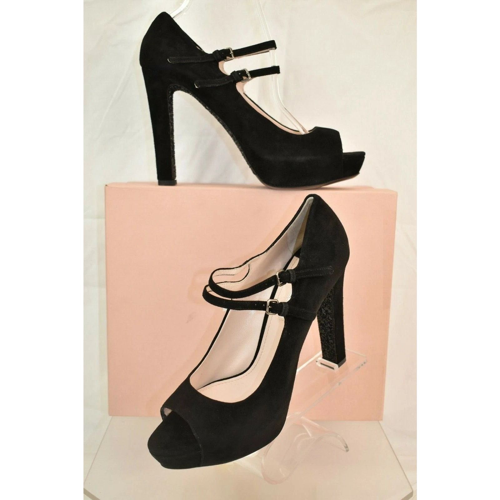 Miu Miu MIU MIU PRADA 5KP235 BLACK SUEDE OPEN TOE HEEL PUMPS 41 $690 Size US 11 / IT 41 - 1 Thumbnail