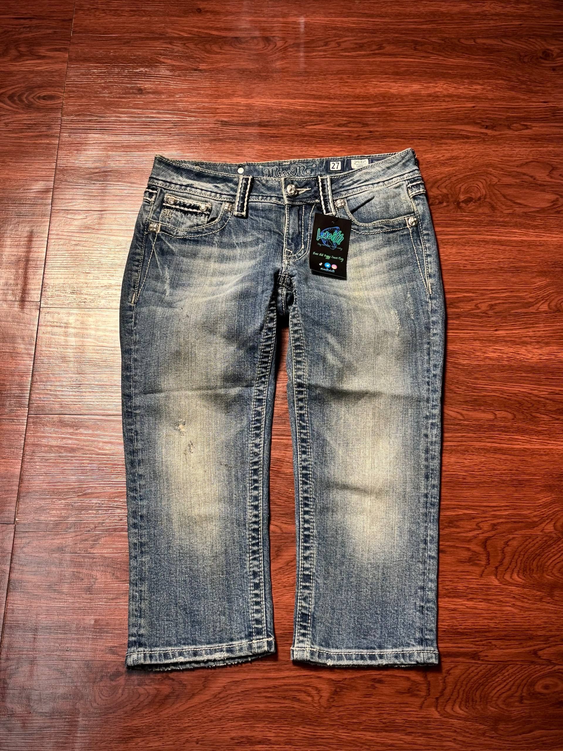 Issey Miyake Vintage Y2K Miss Me Capri Embroidered Cross Denim Pants Size 28" / US 6 / IT 42 - 3 Thumbnail
