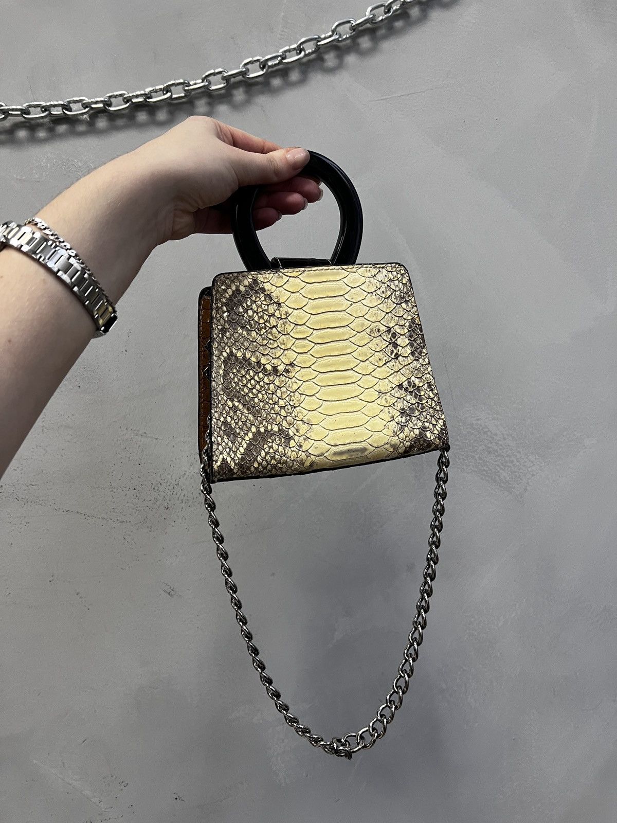 Mini bag crocodile leather studded GUESS metal chain