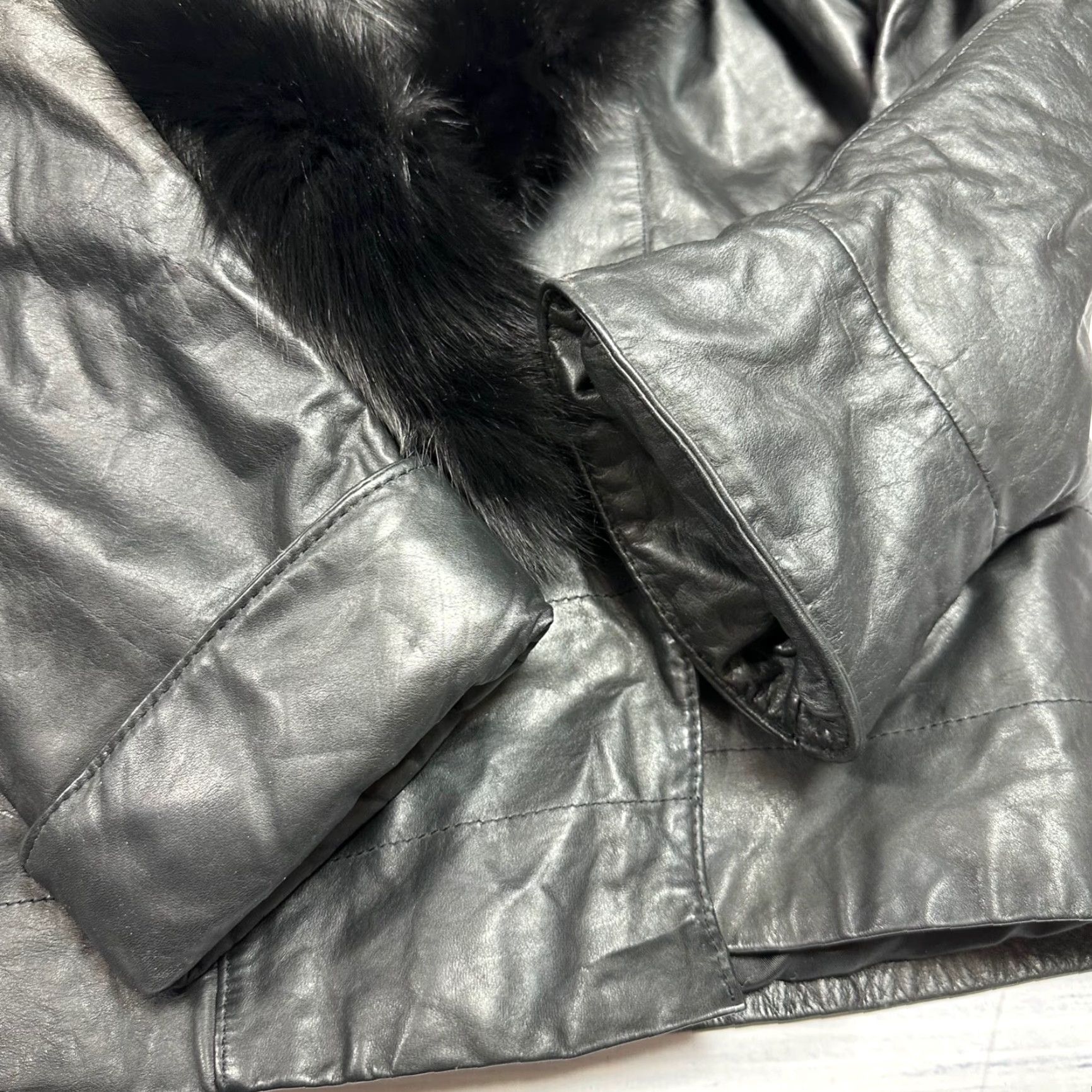 Vintage G3 New York Womens Leather Jacket Black Sz Small Fox Fur Collar Pockets Size S / US 4 / IT 40 - 5 Thumbnail