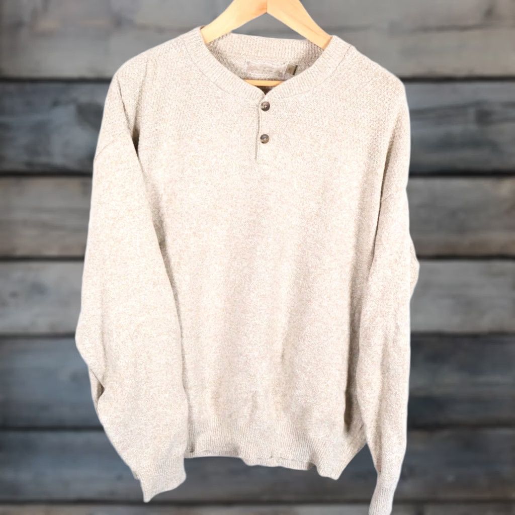 Vintage VINTAGE Henley Sweater Men's XL Beige Chunky Cotton Knit Shenandoah Preppy VTG Size US XL / EU 56 / 4 - 1 Thumbnail