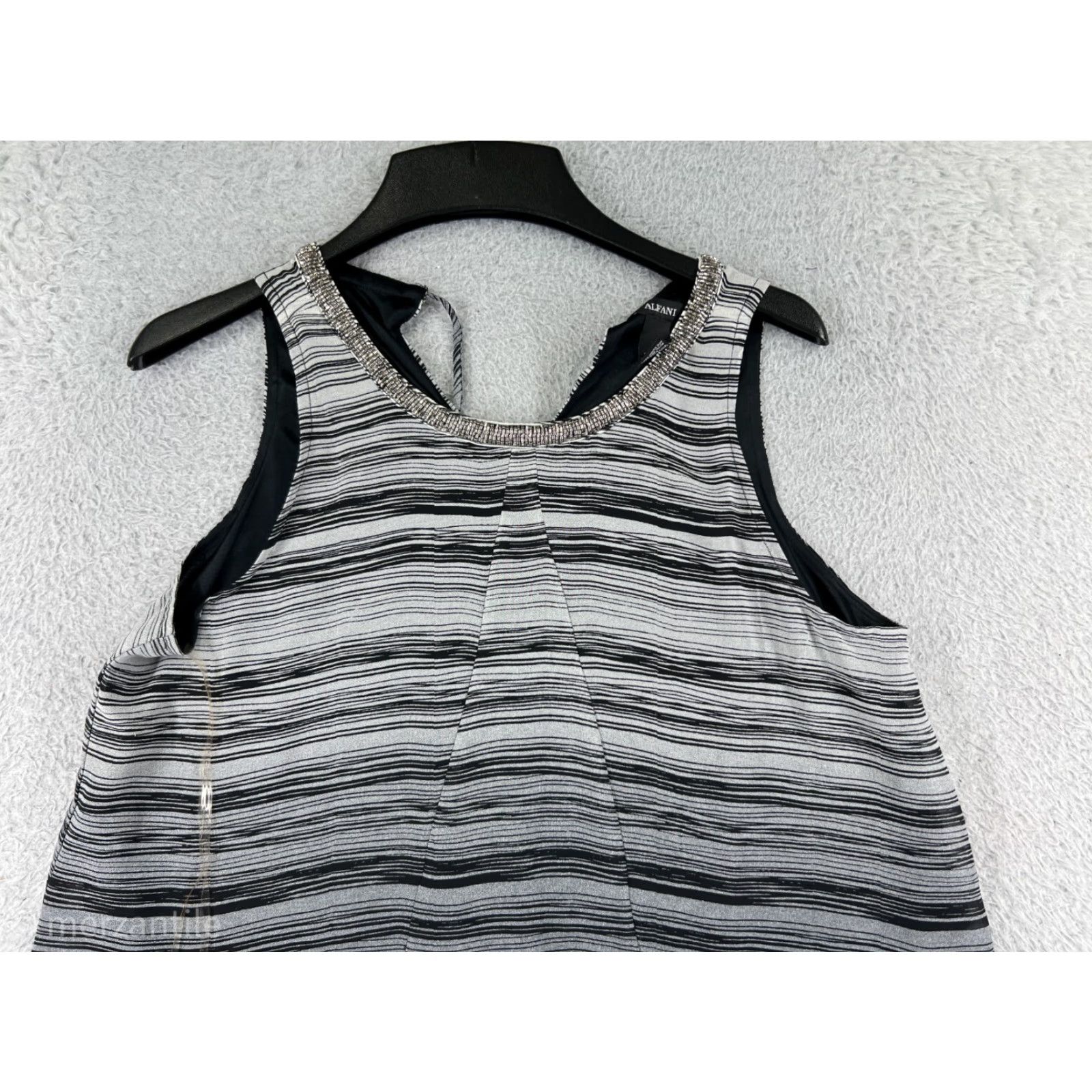 Alfani Alfani Shirt Women's Small Gray Striped Beaded 100% Polyester Sleeveless Tank - Casual, Knit, Round Neck, Pullover, Regular Fit, Gray, Tank, Women Size S / US 4 / IT 40 - 6 Thumbnail