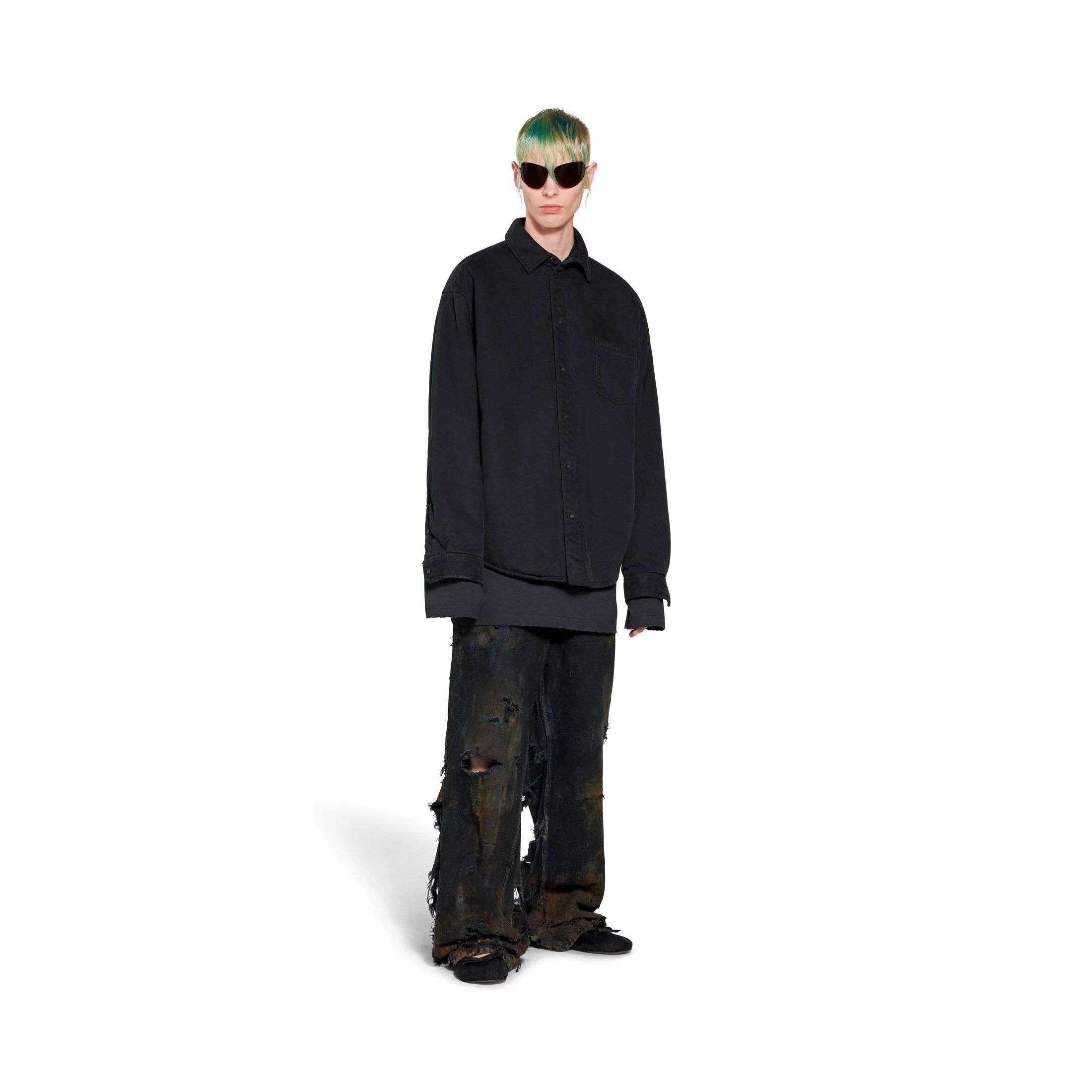 Balenciaga o1bcso1str1024 Padded Shirt Large Fit in Black Size US M / EU 48-50 / 2 - 6 Thumbnail
