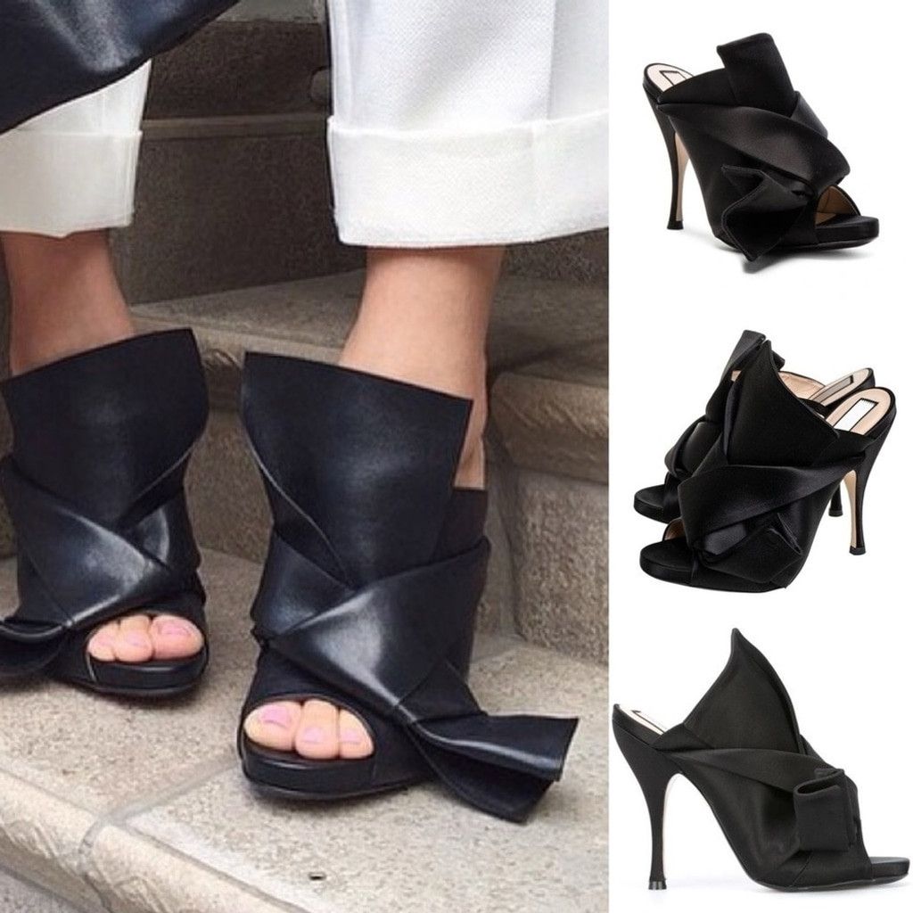 No. 21 Nº21 Numero Ventuno Satin Ronny Raso Knot Peep Toe Mules Size US 10 / IT 40 - 12 Thumbnail