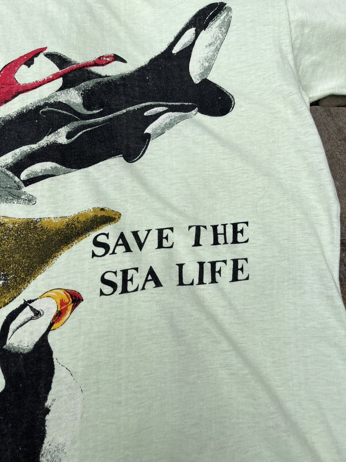 Vintage Vintage 80s Save the sea live animal single stitch t-shirt Size US M / EU 48-50 / 2 - 9 Thumbnail