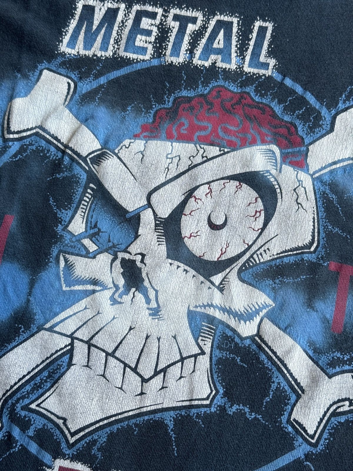 Vintage *RARE* VINTAGE 80s 1988 METAL ON THE BRAIN SKULL TIE DYE TEE Size US S / EU 44-46 / 1 - 4 Thumbnail