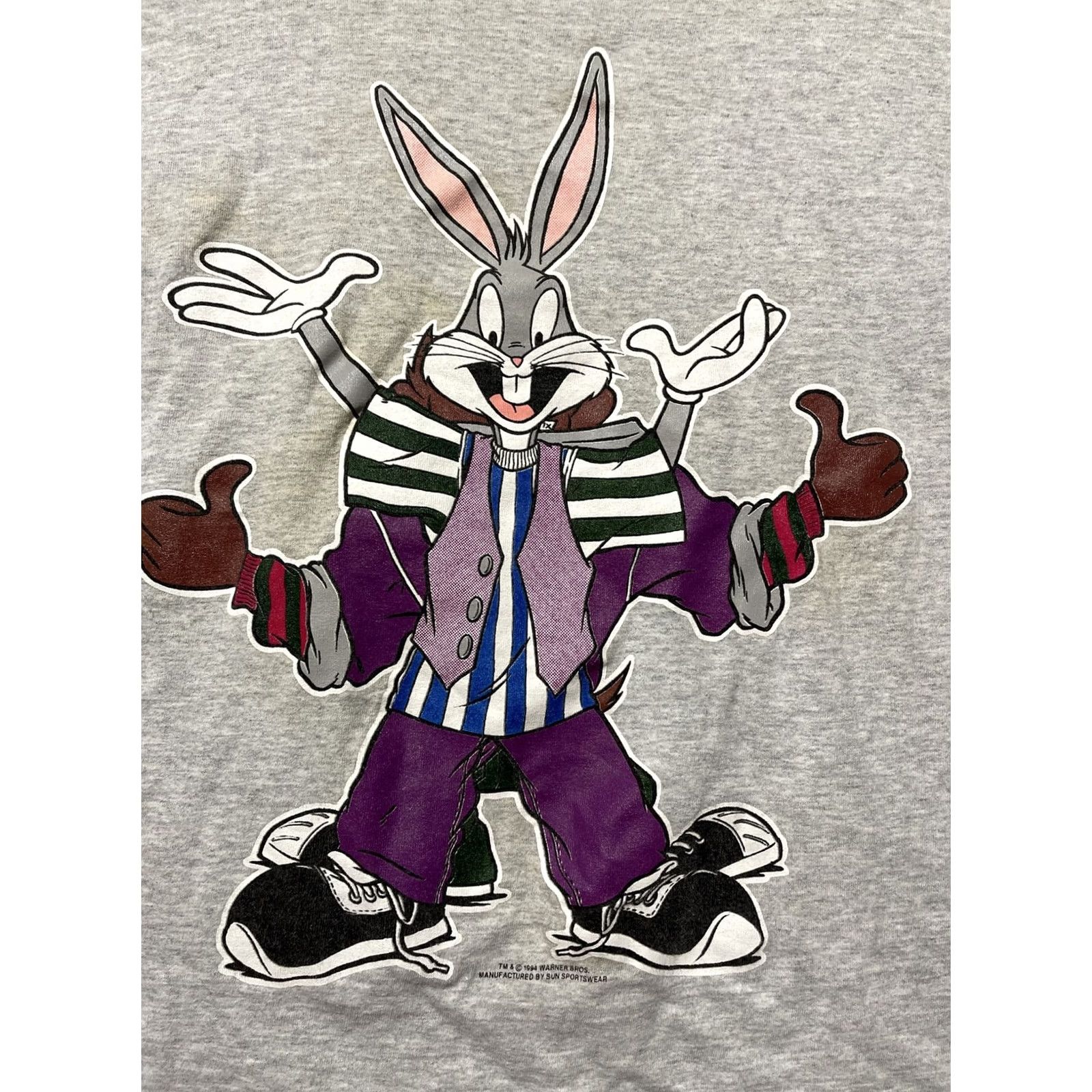 Vintage VINTAGE Looney Tunes Shirt Gray Crop Double Graphics Bugs Bunny Taz Gangster Hip Hop Cartoon 90s Short Sleeve Adult M Womens Mens Size US M / EU 48-50 / 2 - 3 Thumbnail