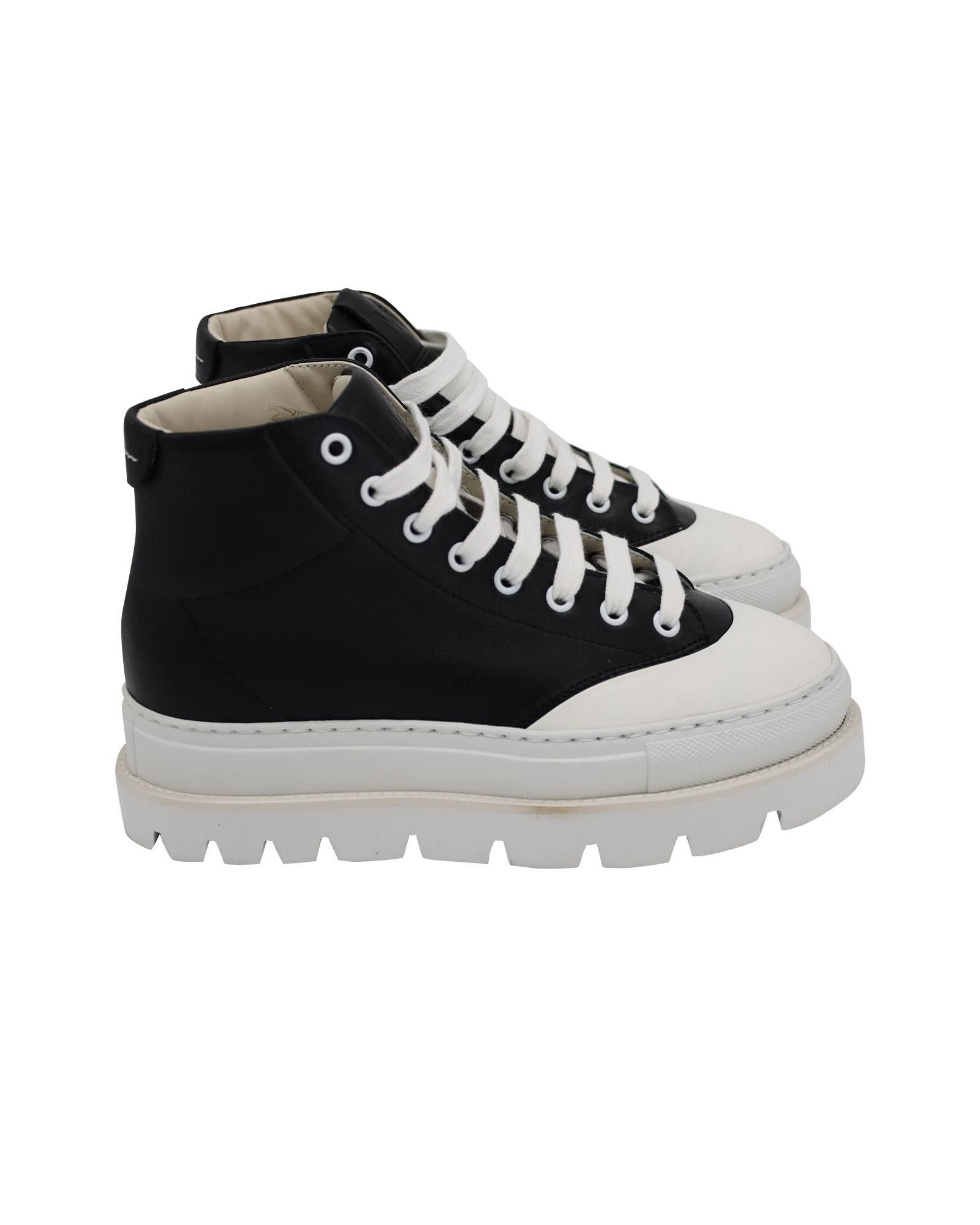 image of Maison Margiela Black Leather Platform Sneakers With Unique Detailing, Women's (Size 6)