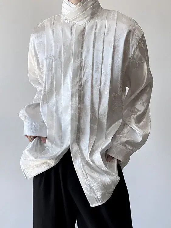 VIBE Korean fashion floral pleated button up shirt Size US M / EU 48-50 / 2 - 3 Thumbnail