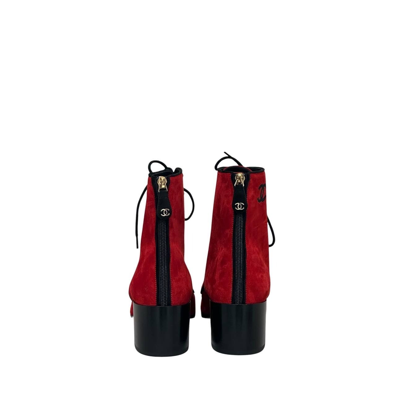 Chanel NWOB Chanel Red Suede 19K Block Heel Lace-Up Boots Sz.41 Size US 11 / IT 41 - 5 Thumbnail