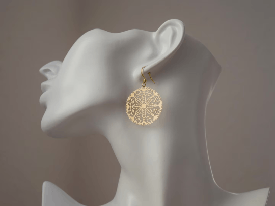 Designer Mandala gold earrings, Boho filigree gold earrings Size ONE SIZE - 6 Thumbnail