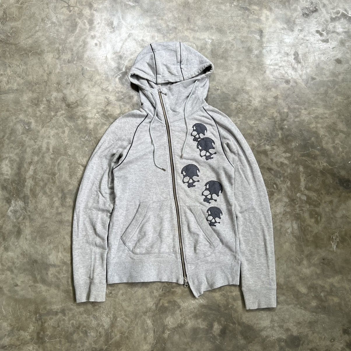 KMRii 2000s Stud Muffin Vkei Style Asymmetric Zip Skull Hoodie Size US L / EU 52-54 / 3 - 2 Thumbnail