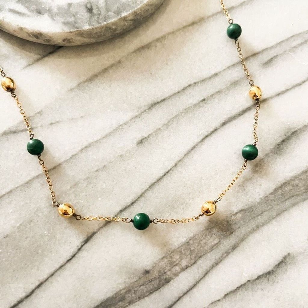 J.Crew J. Crew Beaded Necklace Green Gold Toned Metal Beaded Size ONE SIZE - 2 Thumbnail