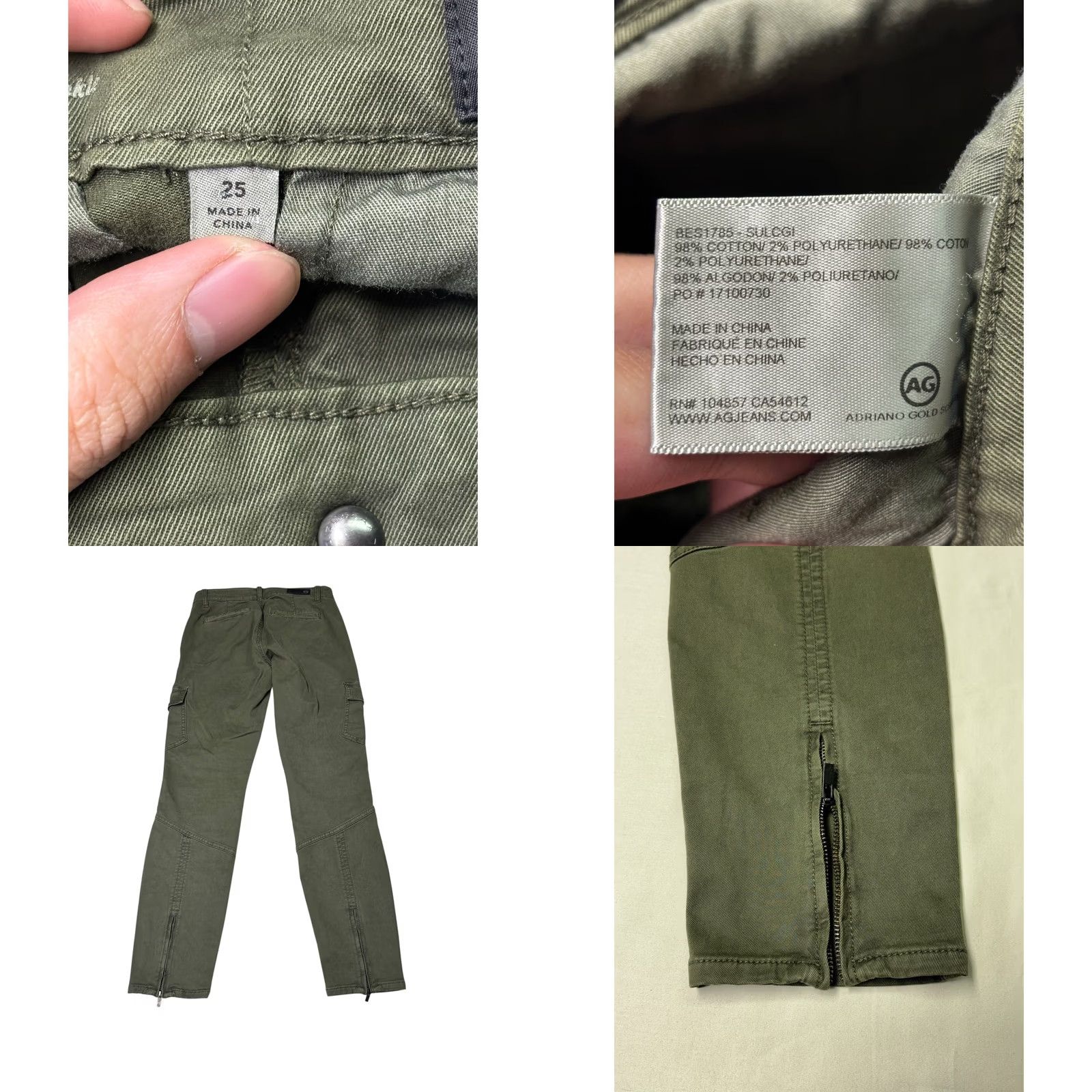 Olive AG Adriano Goldschmied The Whitt Cargo Ankle Pants Olive Green 25X27 Pants Women Slim Olive Green Cargo Zipper Logo 90s? Size 42" / US 20 - 8 Thumbnail