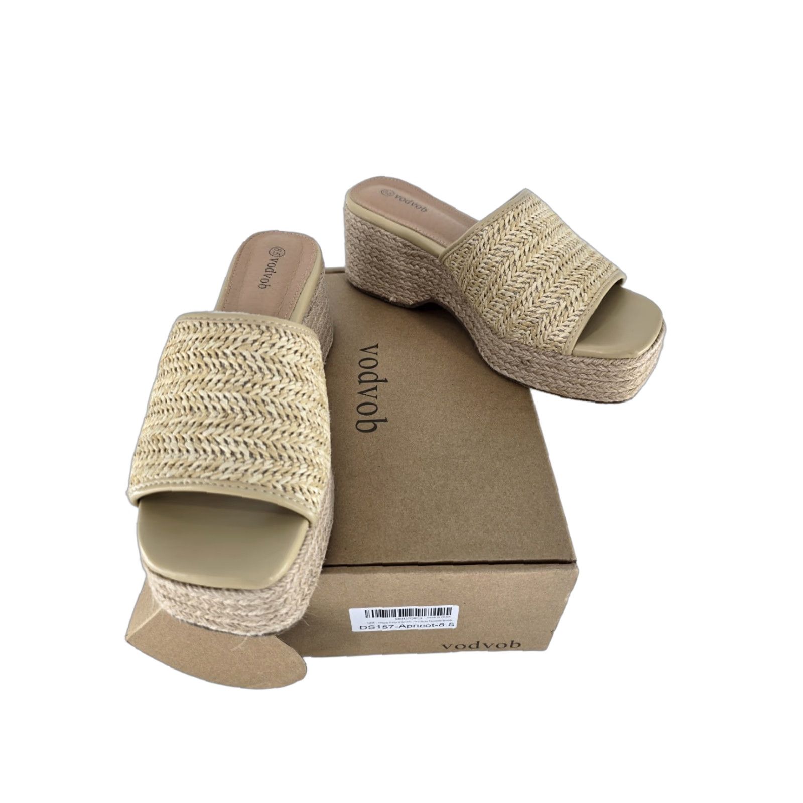 Vintage Vodbob Chunky Platform Thong Sandal Sz 8.5 Tan Woven Open Toe Mid Wedge Heel - Beige Sandal Women Sz 8.5 Size US 9 / IT 39 - 1 Thumbnail