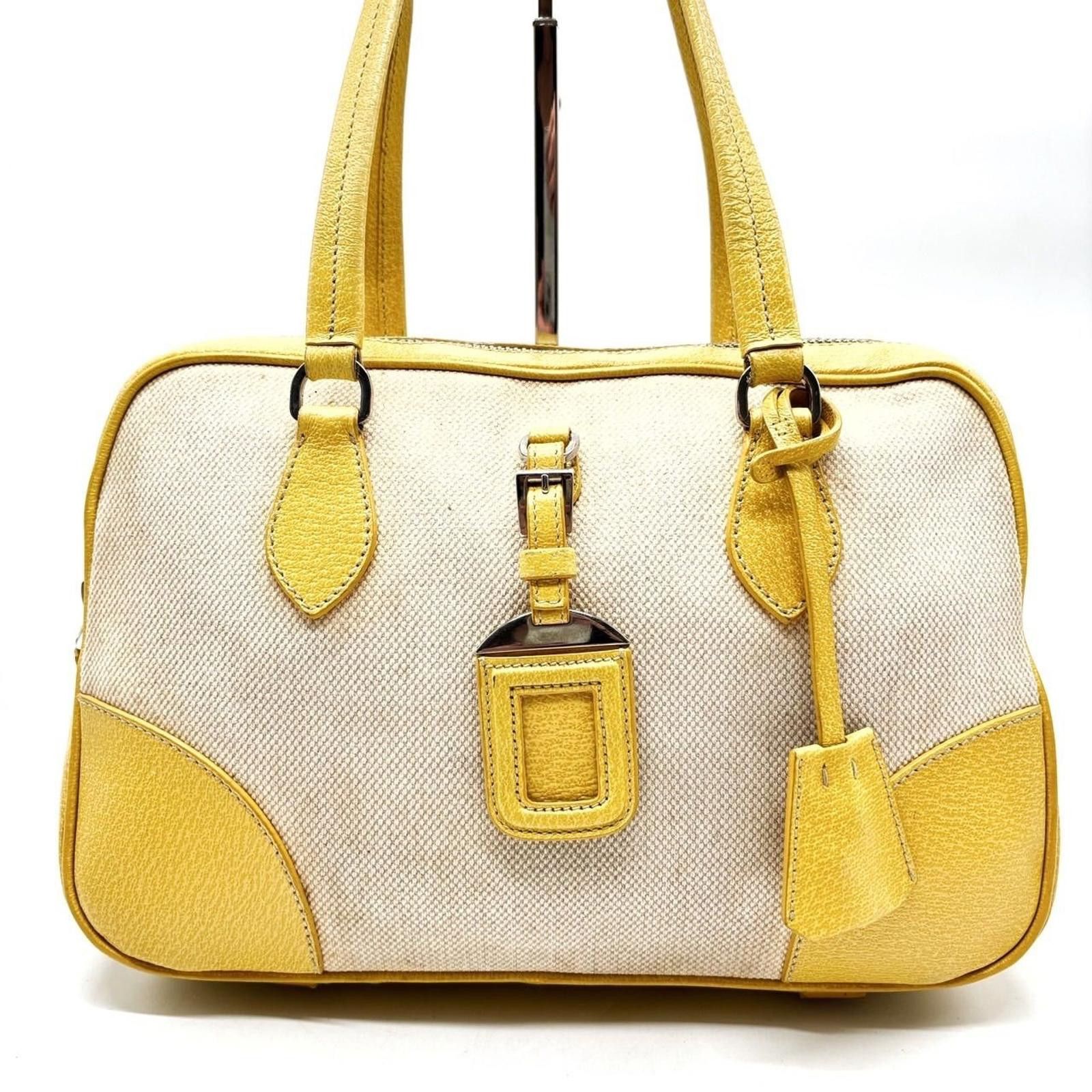 Prada Prada - Yellow Leather and Canvas Tote Bag Size ONE SIZE - 4 Thumbnail