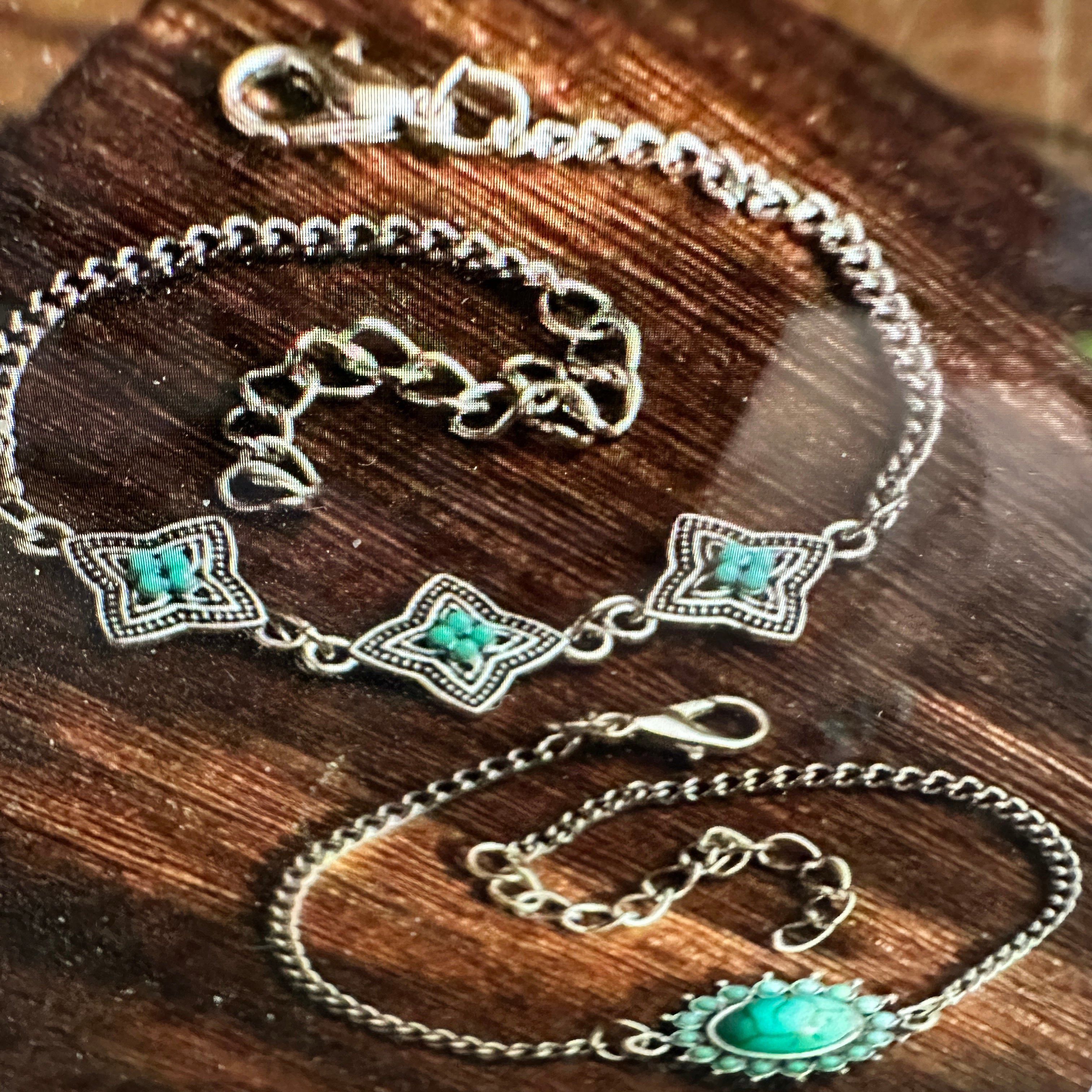 Other Bohemian Vintage Turquoise and Stainless Steel Floral Bracel Size ONE SIZE - 8 Thumbnail
