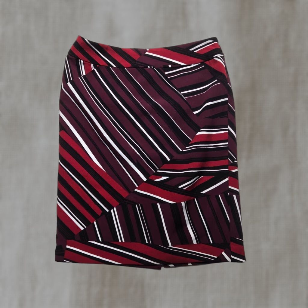 Nine West Nine West Skirt - Women - Knee Length - Striped - Black Red - Size 6 - Casual Work - Polyester - Regular - Multicolor - Womens Size 28" / US 6 / IT 42 - 1 Thumbnail