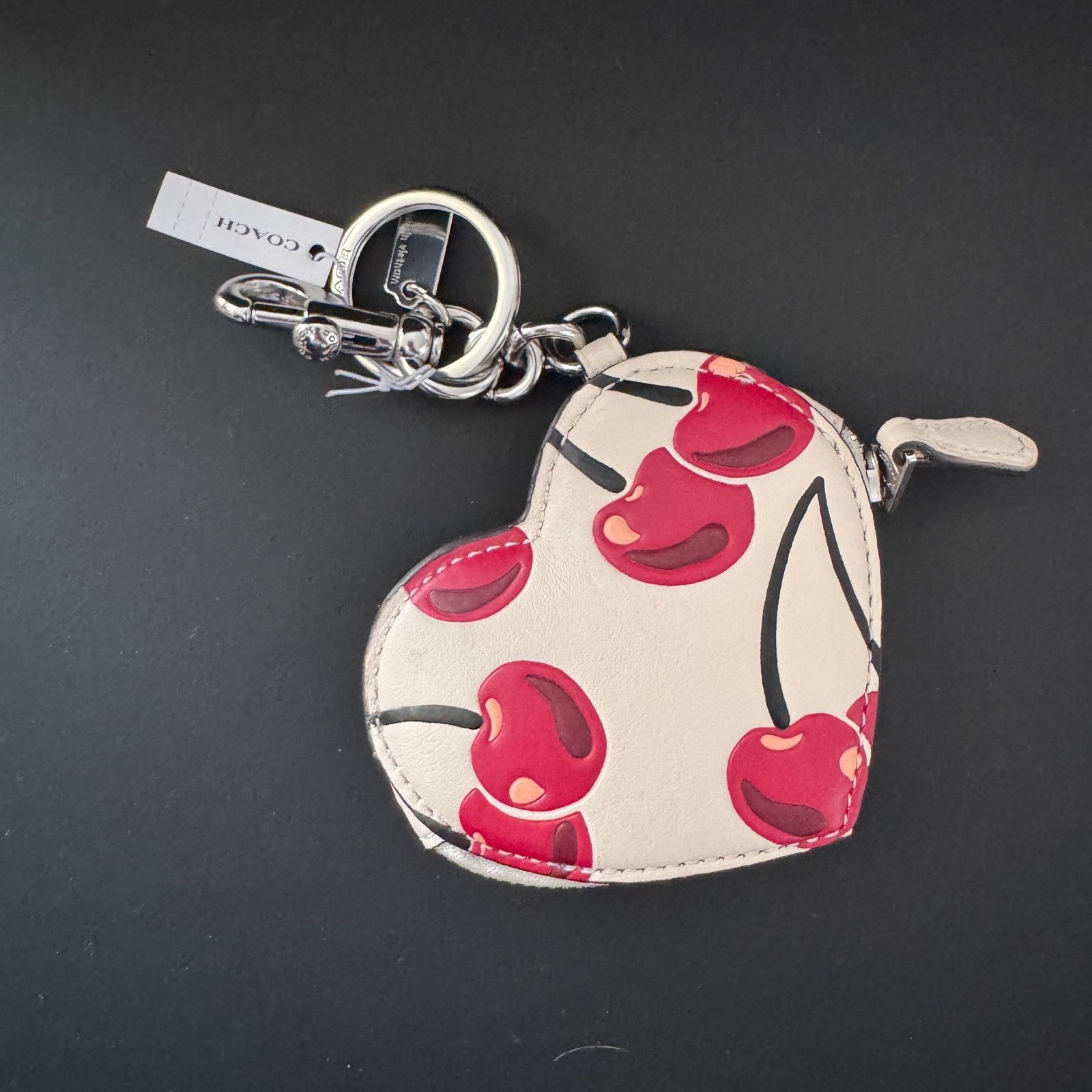 Coach Coach Heart Coin Pouch Bag Charm With Cherry Print CZ091 Size ONE SIZE - 2 Thumbnail