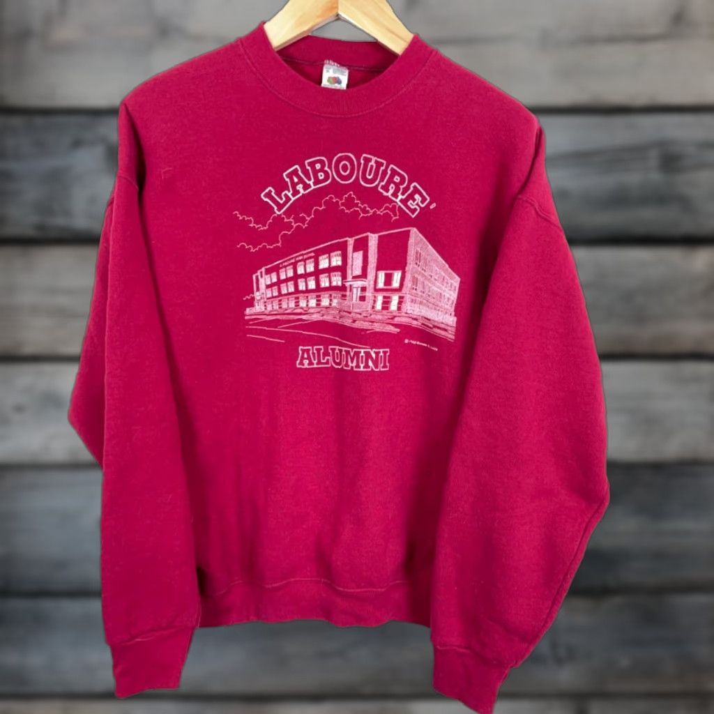 Fruit Of The Loom VINTAGE Fruit of the Loom Sweatshirt St. Louis 90s Laboure High School Alumni XL Dark Red Crew Neck Long Sleeve Graphic Print Men Adults Size US XL / EU 56 / 4 - 1 Thumbnail