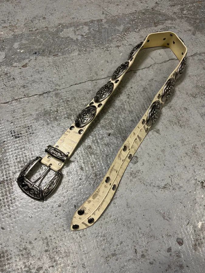 Vintage Nanni Studded Crocodile Effect White Leather Belt Size ONE SIZE - 4 Thumbnail
