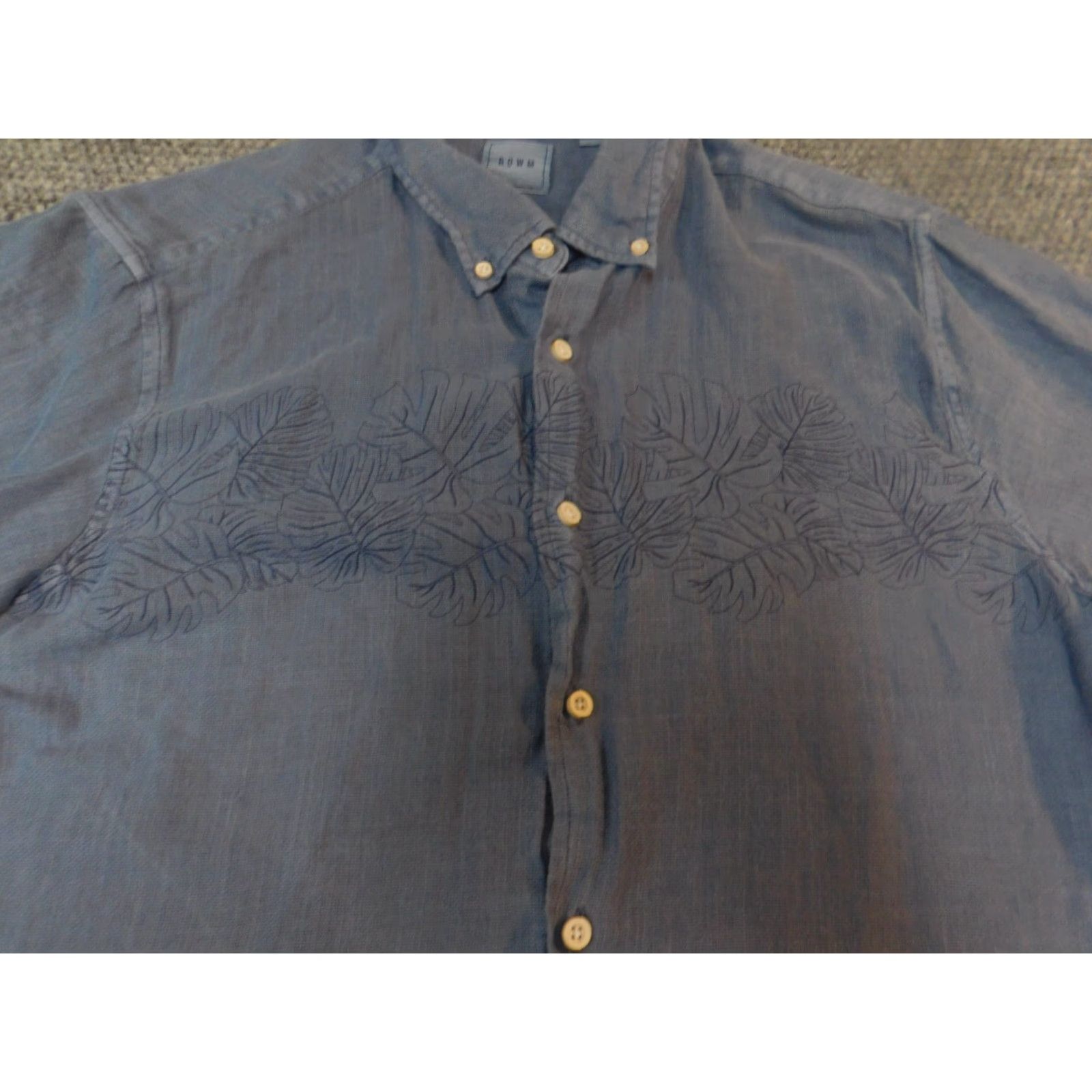 Vintage Rowm Mens Shirt Large Blue Floral Print Casual Button Down Short Sleeve Cotton Knit Button-Up Collar-Down Regular Mens Size US L / EU 52-54 / 3 - 6 Thumbnail