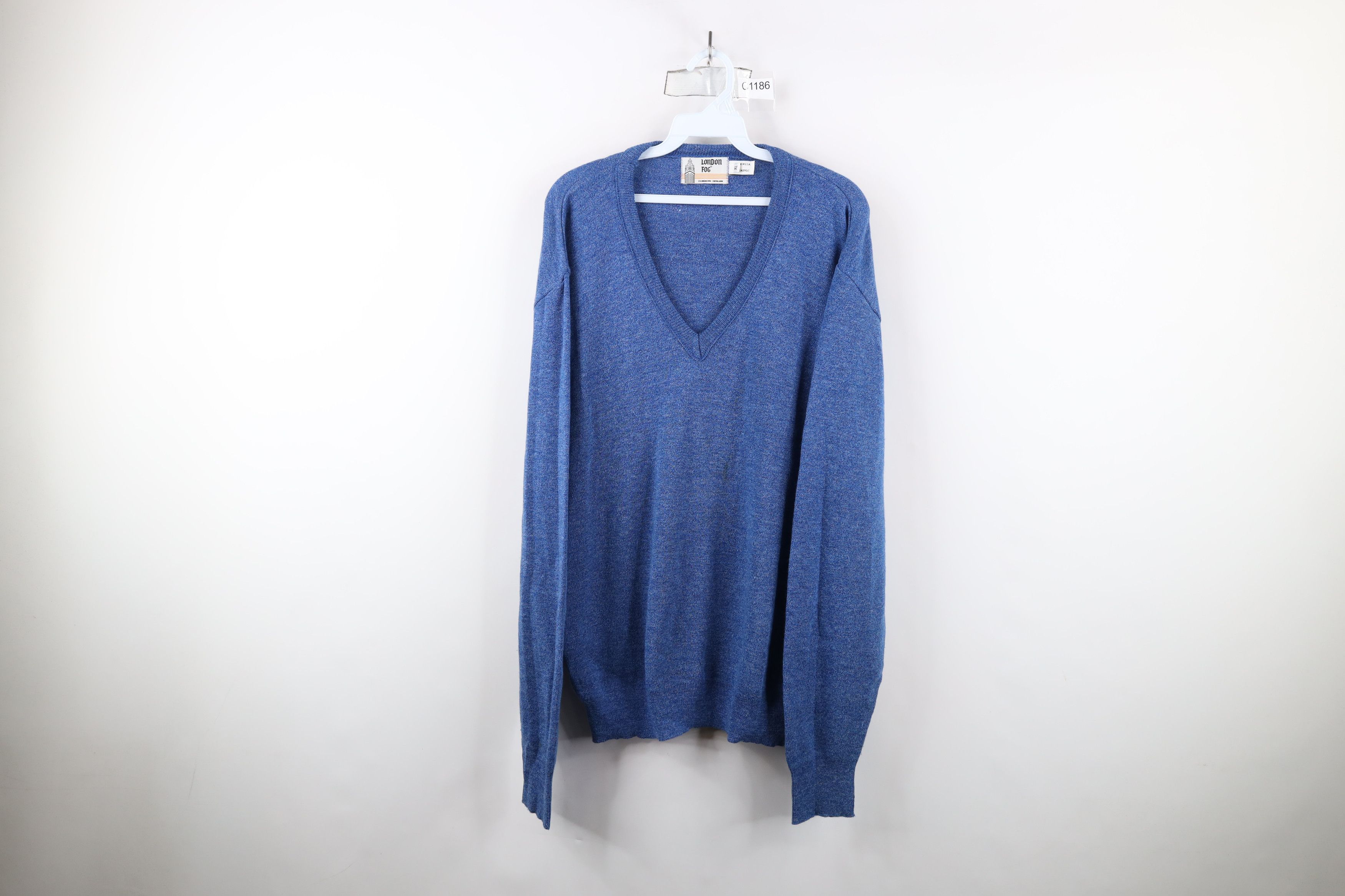 Vintage Vintage 70s Streetwear Blank Knit V-Neck Sweater Blue USA Size US XL / EU 56 / 4 - 1 Thumbnail