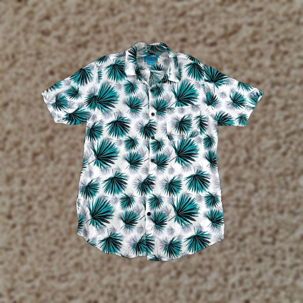 Vintage VINTAGE Galaxy Caribbean shirt Men Large White Blue Floral Hawaiian Button 100% Rayon Size US L / EU 52-54 / 3 - 1 Thumbnail