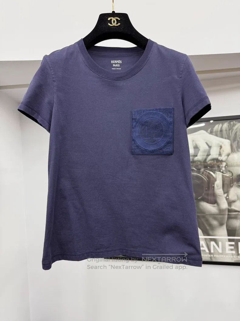 Hermes Hermes Navy blue pocket embroidered T-shirt Size XXS / US 00 / IT 34 - 1 Thumbnail