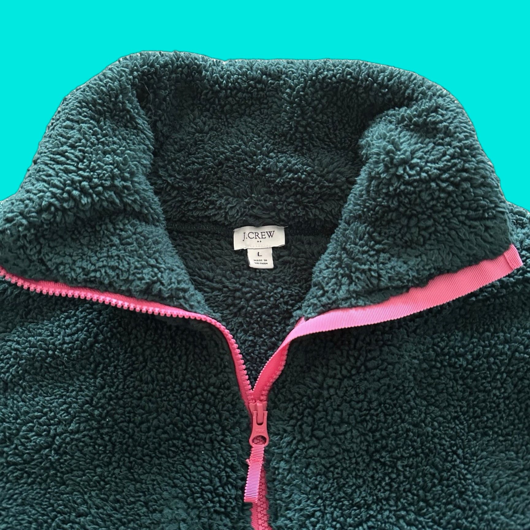 J.Crew VINTAGE J. Crew Sherpa Half Zip Pullover Fleece Womens L Emerald Green Soft Fuzzy AZ295 Size L / US 10 / IT 46 - 1 Thumbnail