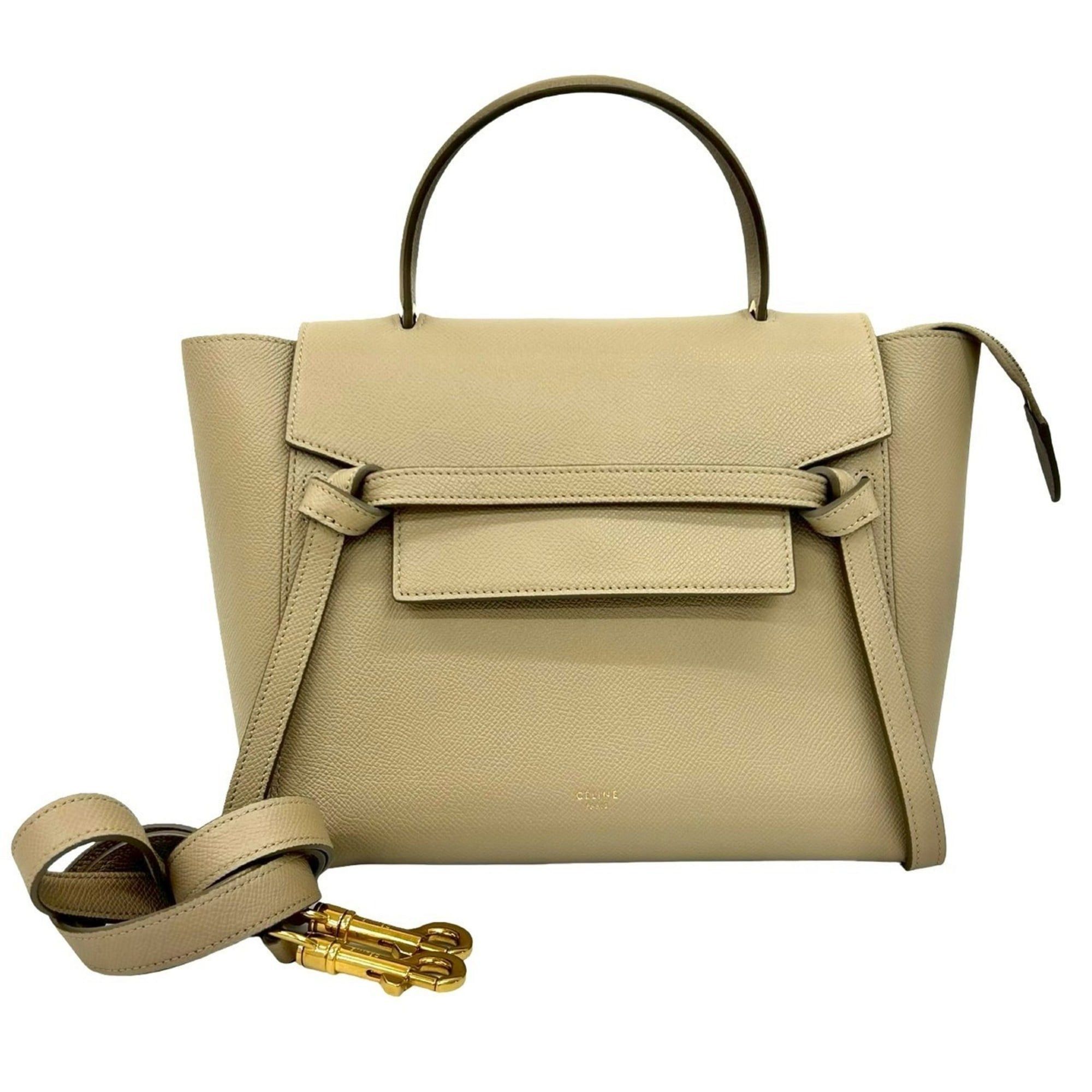 CELINE Leather Belt Bag 2-Way Handbag Mini Tote Shoulder Beige 37637