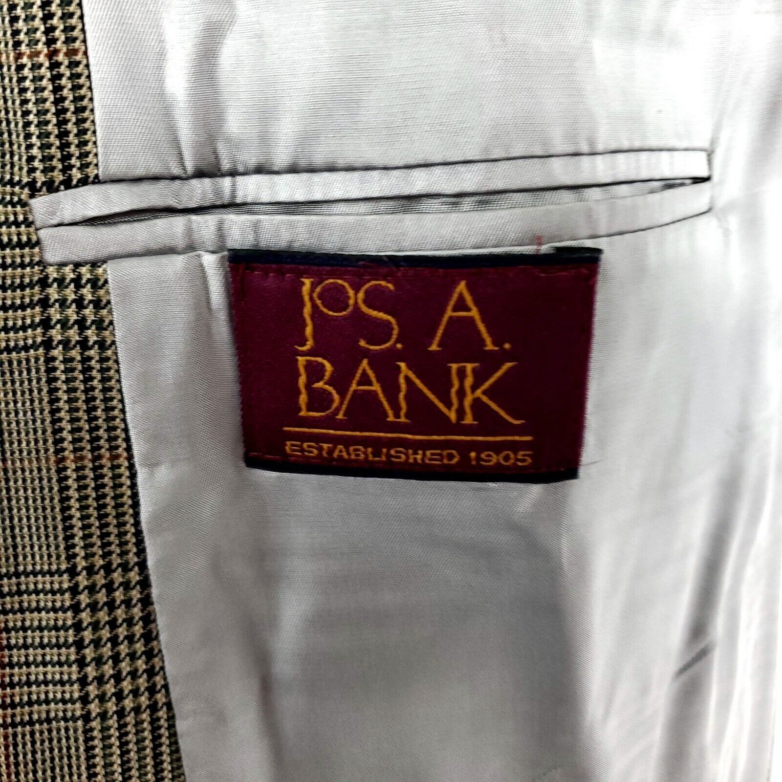 Jos. A. Bank Jos A Bank Wool 2 Button Sport Coat 40R Beige Plaid Windowpa Size 40R - 8 Thumbnail