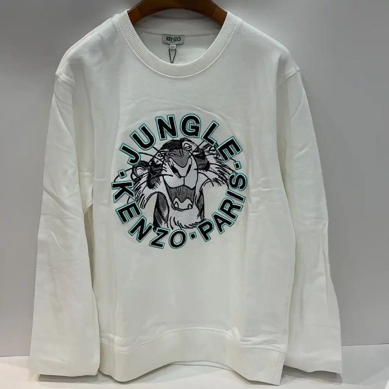 Kenzo Kenzo White Cotton Tiger Head Long Sleeve Top 0089 Size L / US 10 / IT 46 - 1 Thumbnail