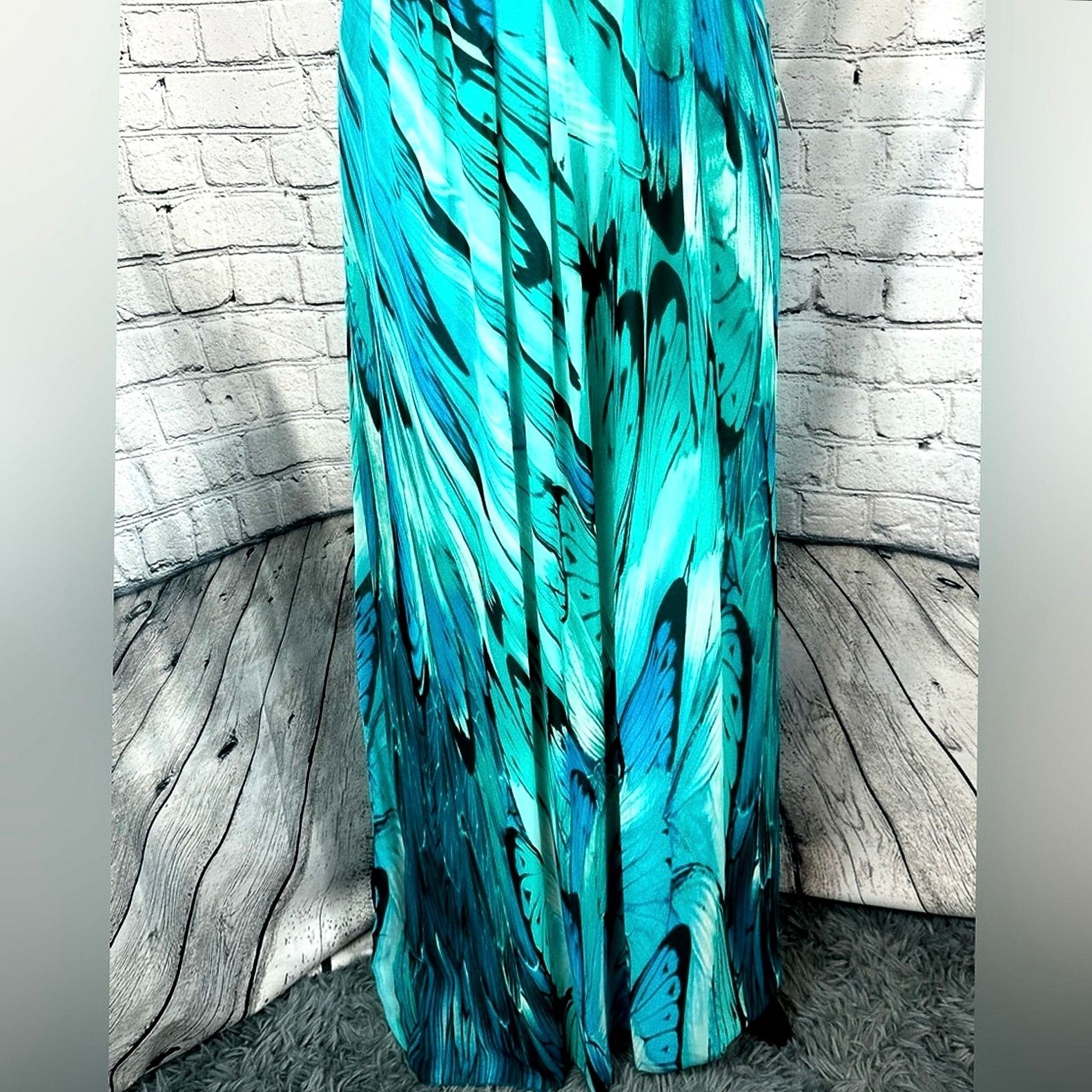 Other Bisou Bisou Halter Top Teal Blue Waterfall Gown - Size 14 Size XL / US 12-14 / IT 48-50 - 9 Thumbnail