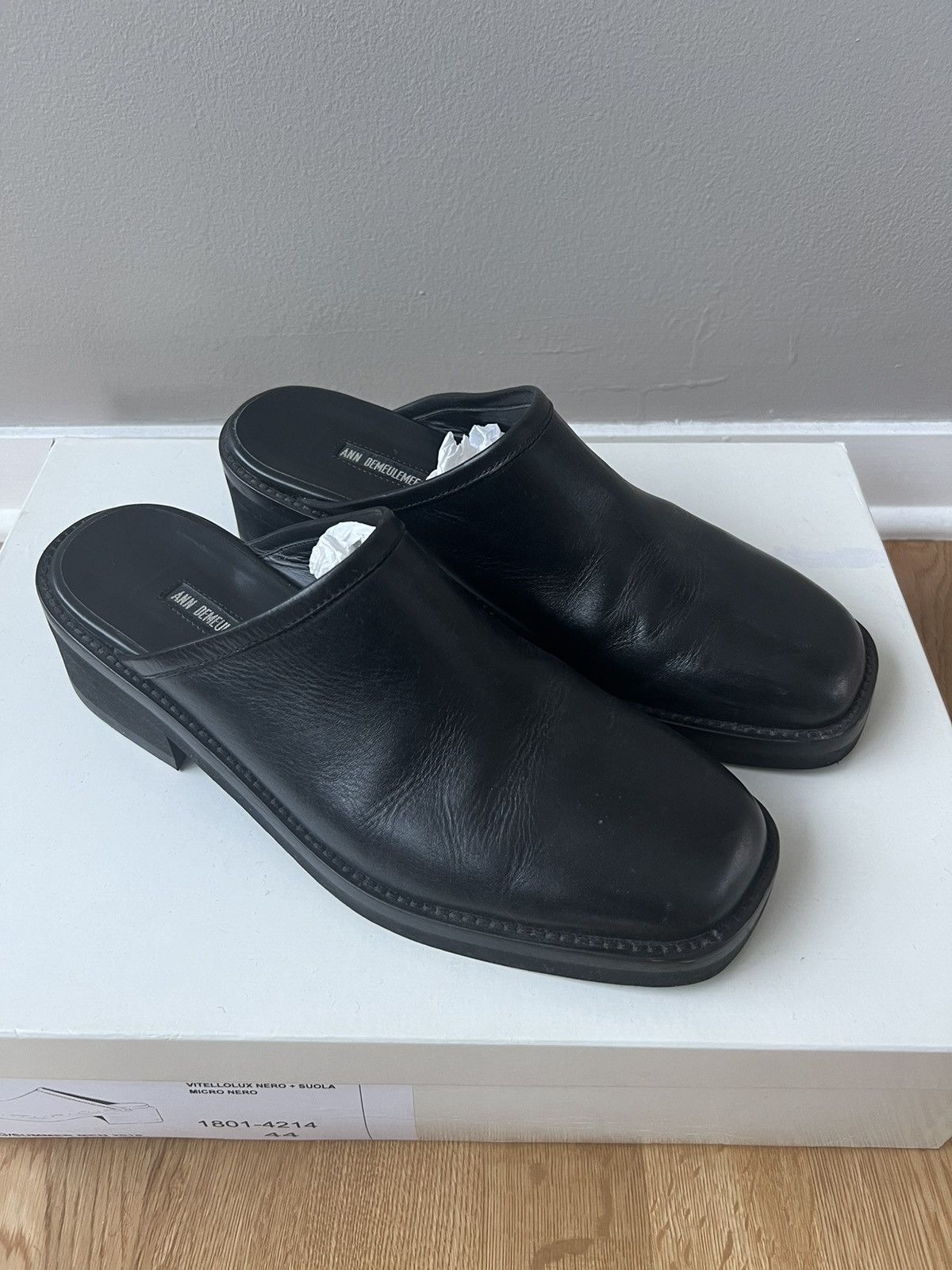 image of Ann Demeulemeester Ss18 Runway Squared-Toe Mule Shoess Shoes in Black, Men's (Size 11)