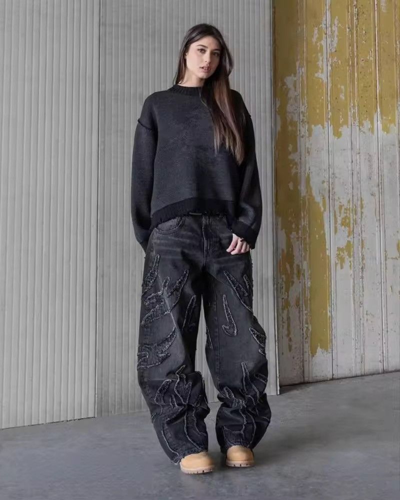Designer × Vintage Baggy Jeans for Men Y2k Hip Hop Distressed Retro Black Pants Size 28" / US 6 / IT 42 - 1 Thumbnail