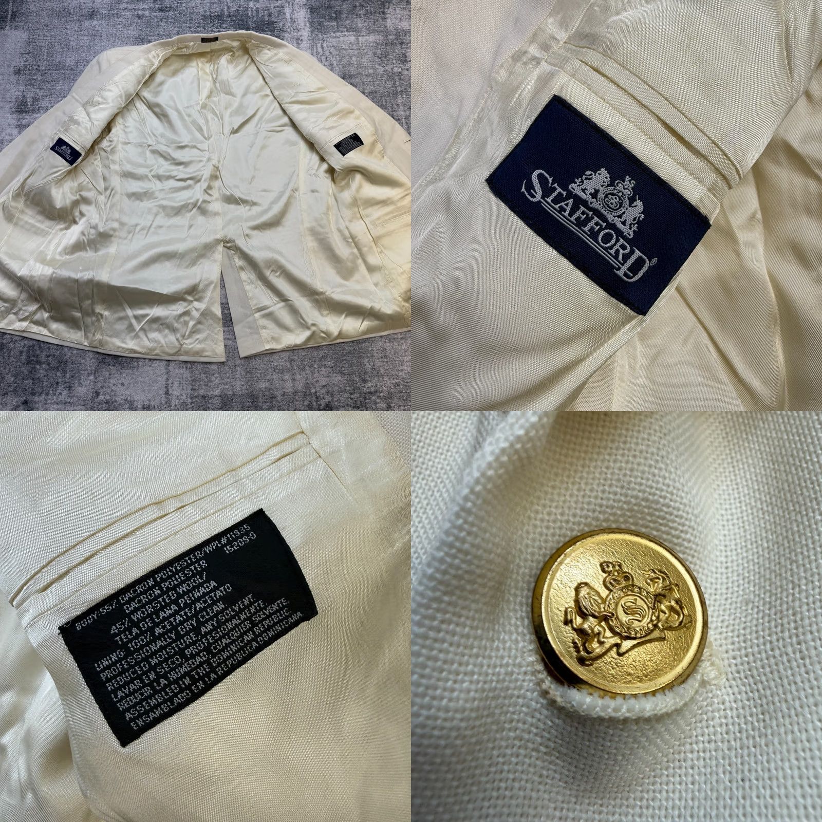 Stafford VTG Stafford Blazer Jacket Mens 44R Cream Sport Coat Coastal Golf Button READ Size 44R - 8 Thumbnail