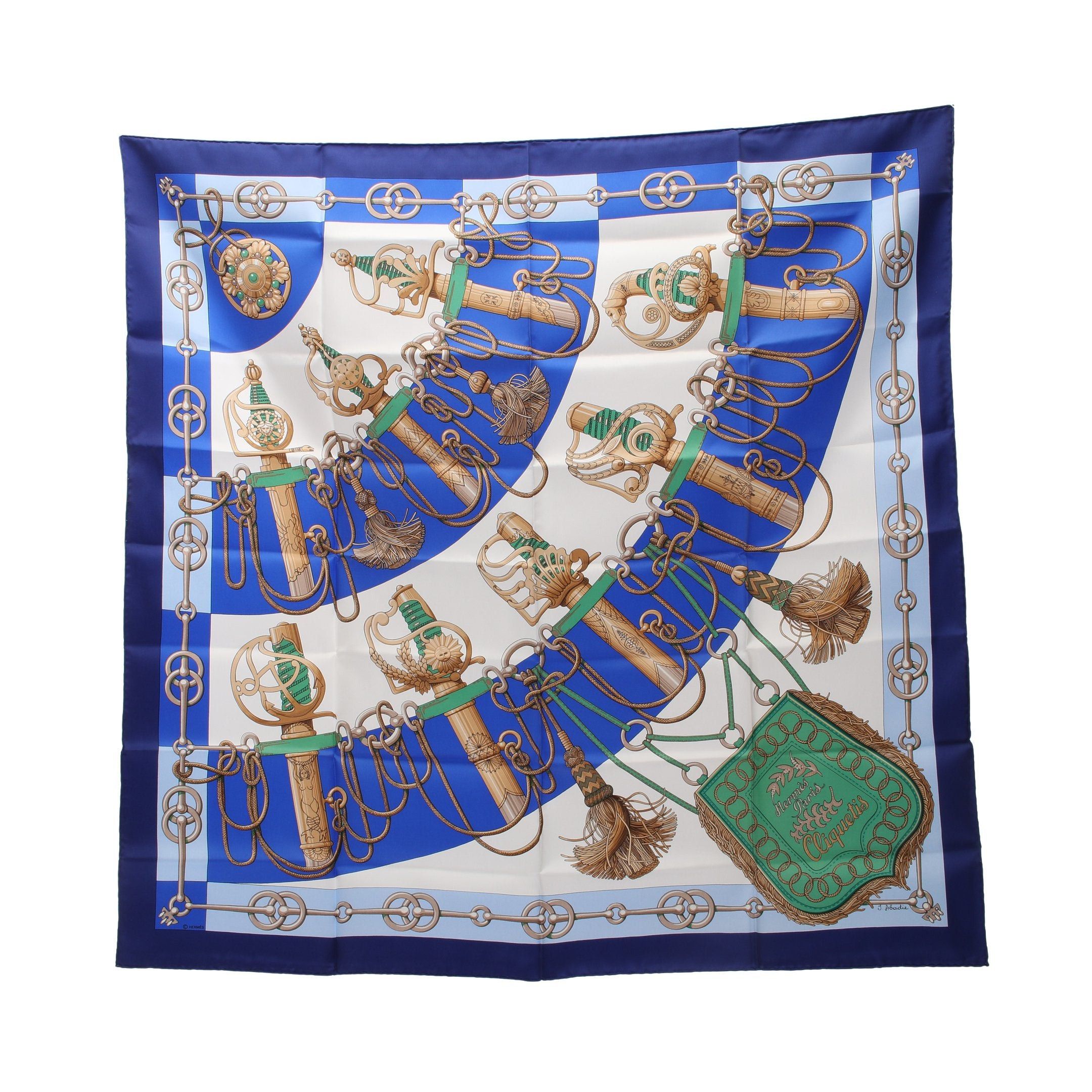Hermes Hermes Carres 90 Cliquetis Scarf Silk White Blue Multicolor Size ONE SIZE - 1 Thumbnail