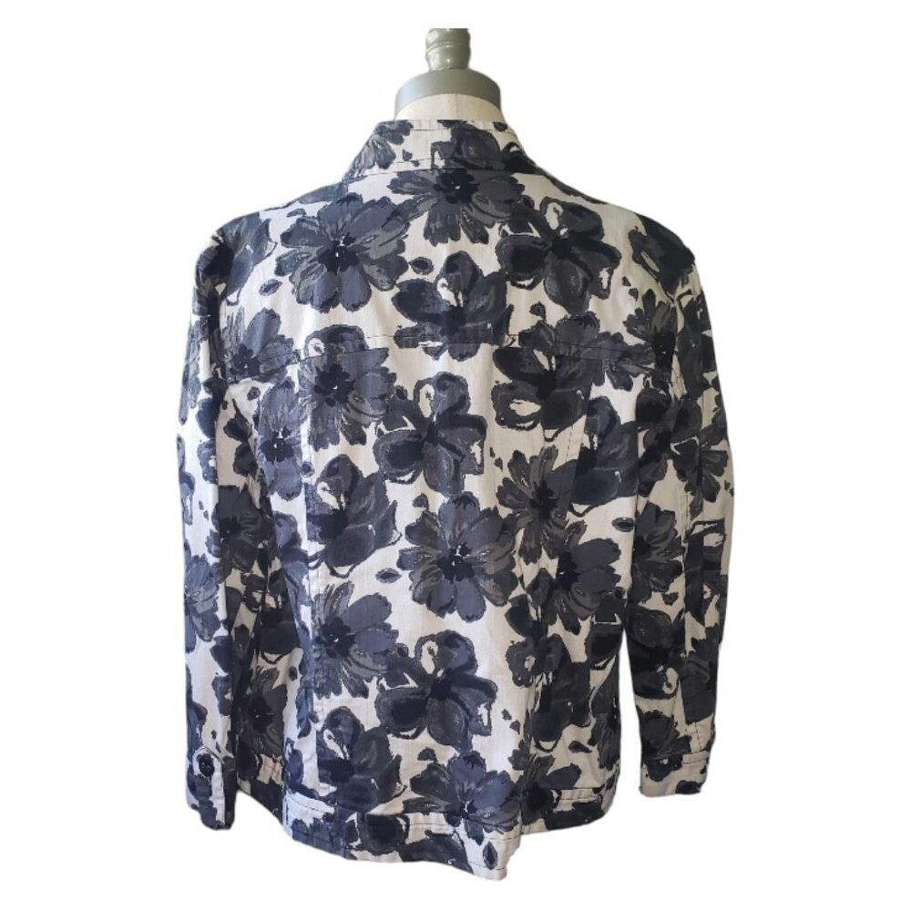 Charter Club CT1618 Charter Club Black & White Denim Floral Jacket L Size L / US 10 / IT 46 - 4 Thumbnail